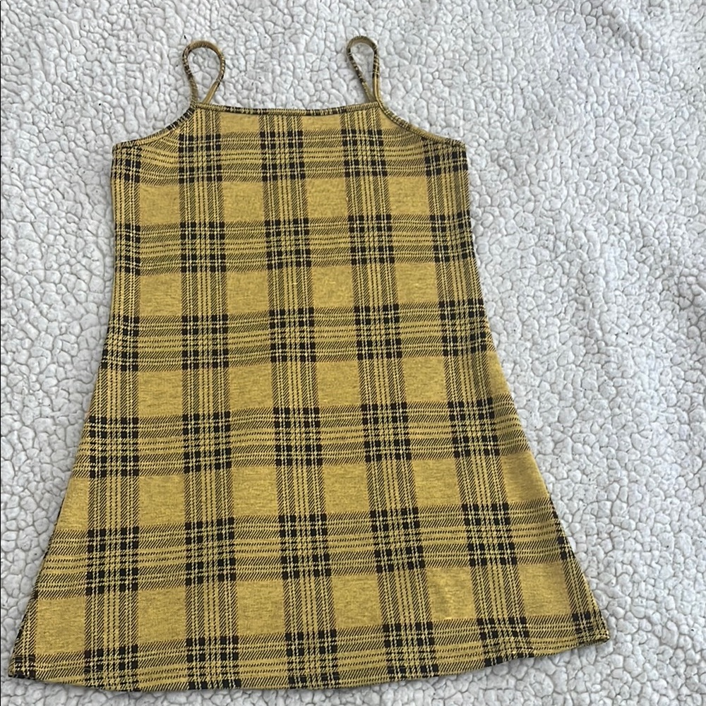 Plaid Yellow and Black Kids Casual Dress